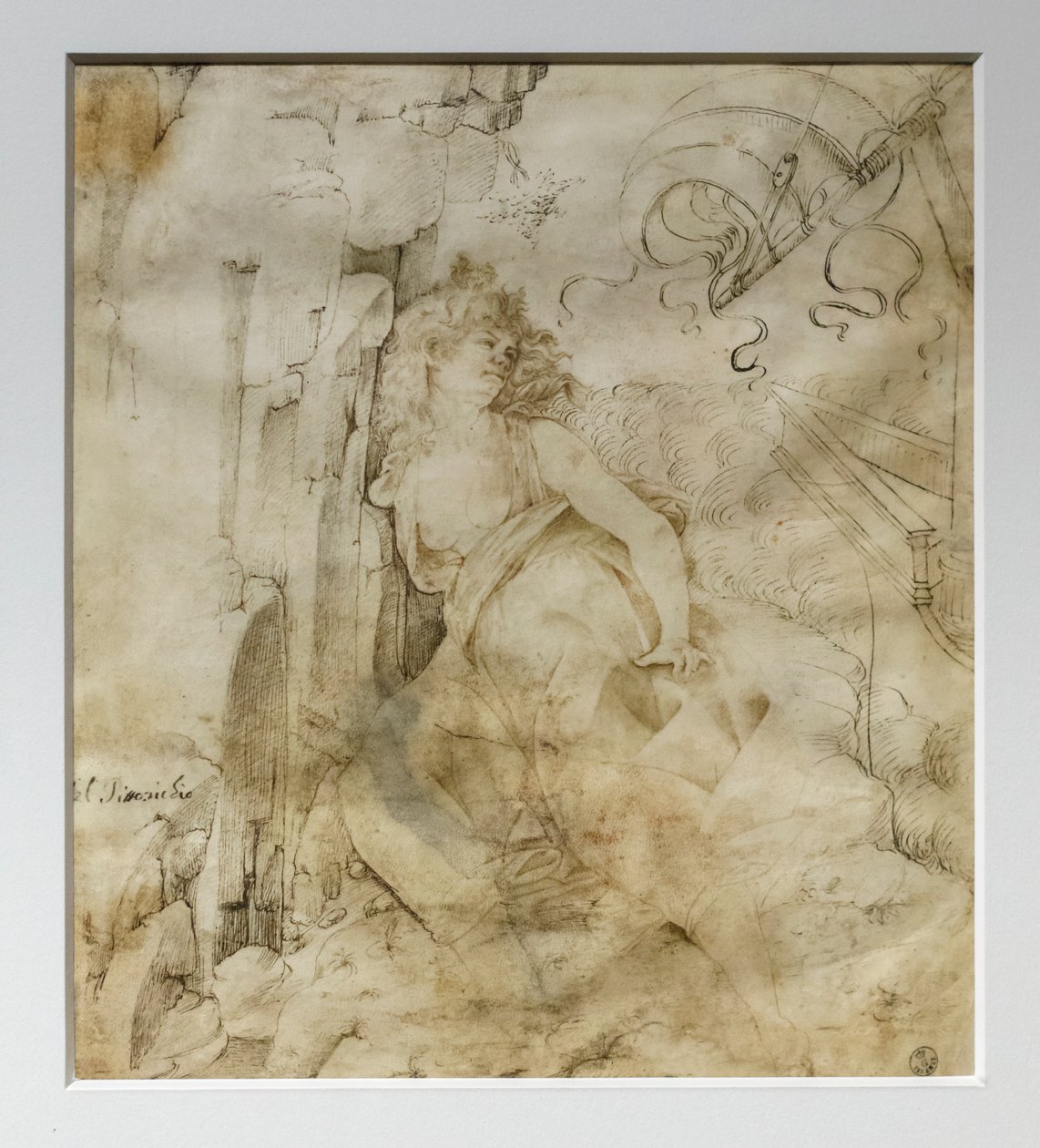 Fiatal zilált nő egy sziklán, Ippo néven, 1475 körül (toll és tinta pergamenre) alkotó: Francesco di Giorgio Martini