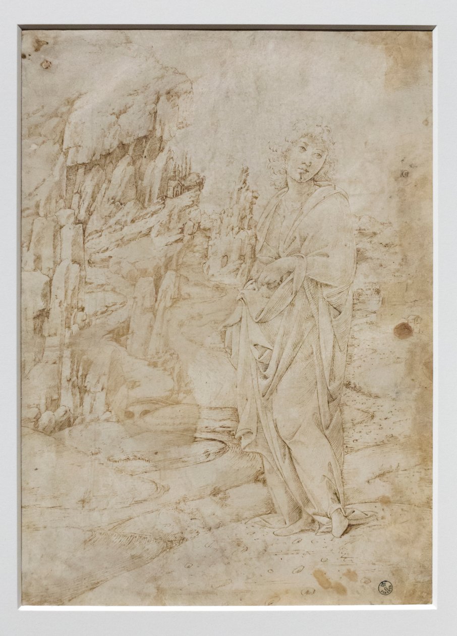 Fiatal férfi sziklás tájban, 1475-80 körül (toll, fekete és barna tinta, fémhegy nyomaival pergamenre) alkotó: Francesco di Giorgio Martini