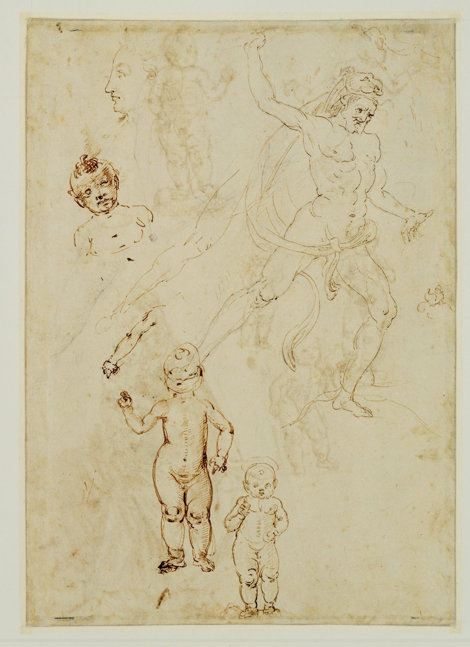 Hercules;három gyermek;balra fordított férfi fej ... alkotó: Francesco di Simone (attr. to)