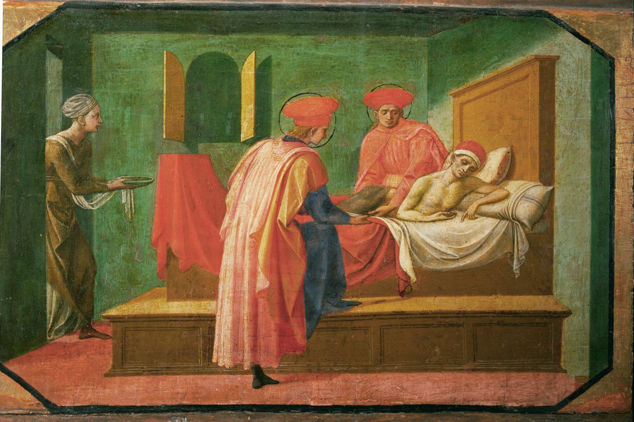 Szent Kozma és Szent Damján egy beteg embert kezel ... alkotó: Francesco di Stefano Pesellino