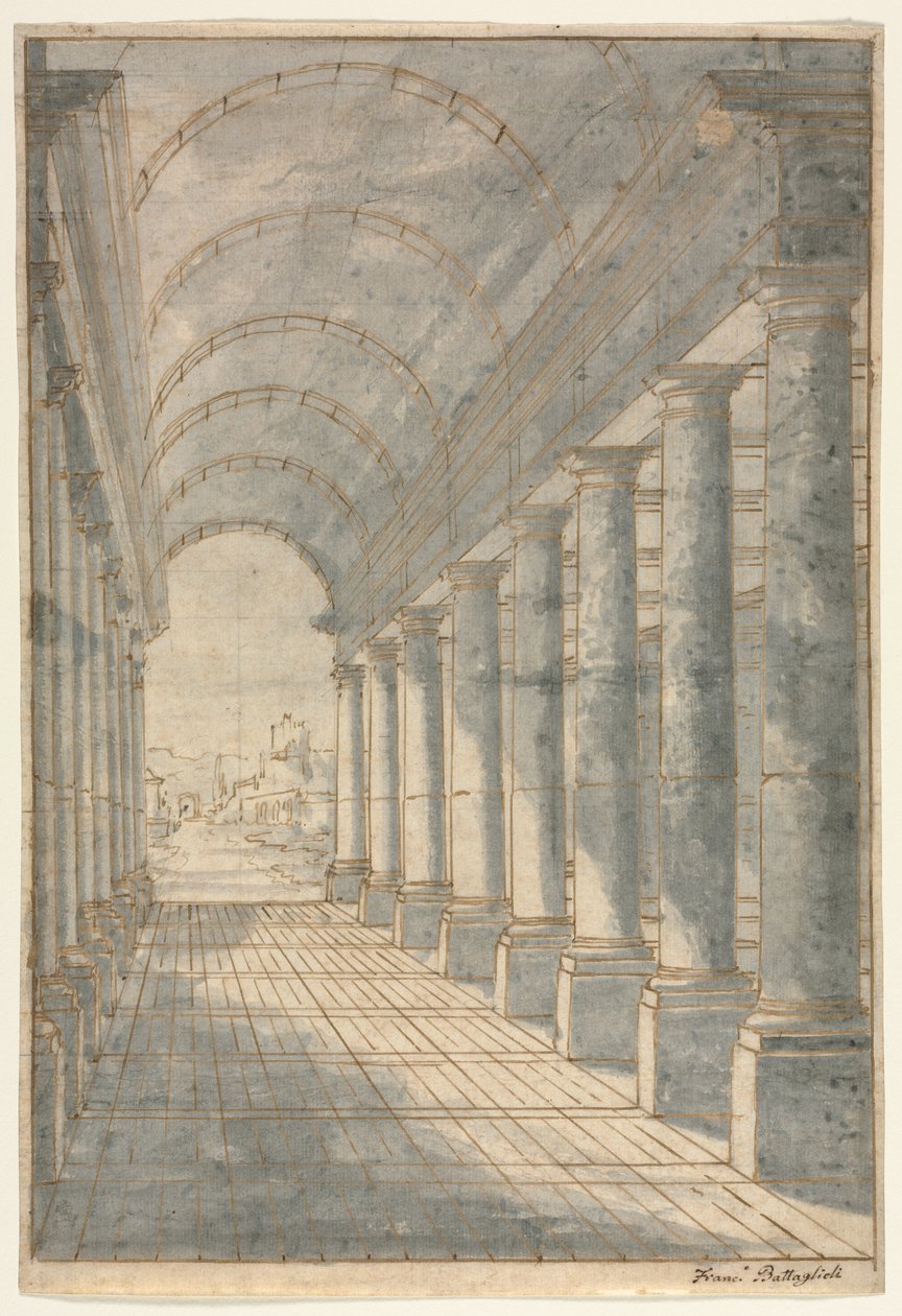 Hordóboltozatú árkád perspektívában renderelt, 1700-as évek. alkotó: Francessco Battaglioli