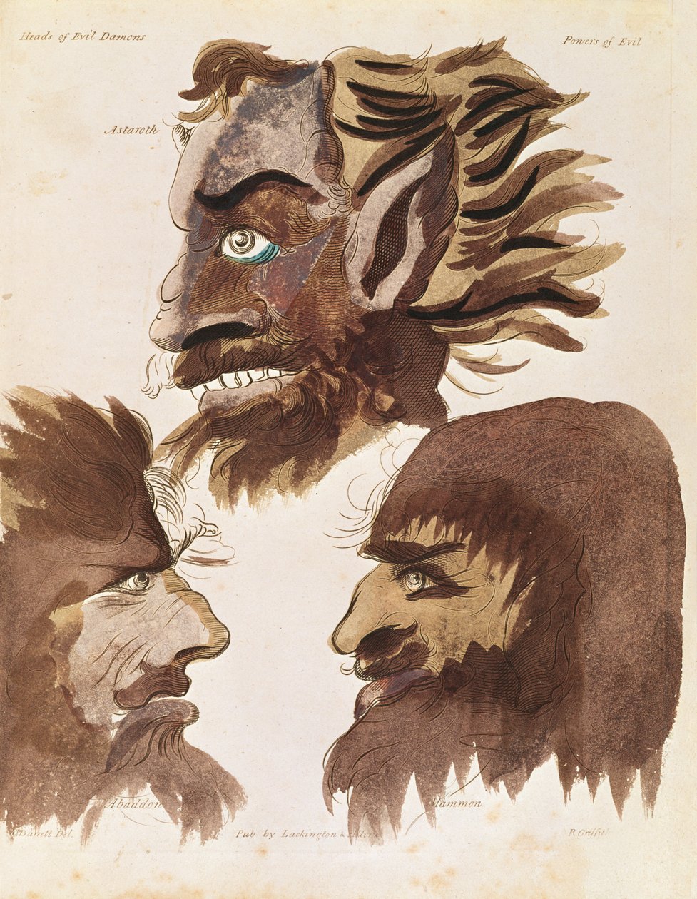 Astaroth, Abaddon és Mammon, három démon Francis Barrett „A mágus” című művéből, R. Griffith metszetében, 1801-ben megjelent alkotó: Francis Barrett