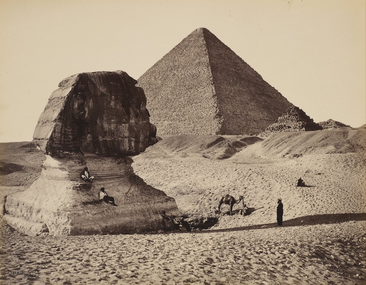 A Szfinx, a Nagy Piramis és két kisebb piramis, Ghizeh, Egyiptom alkotó: Francis Bedford