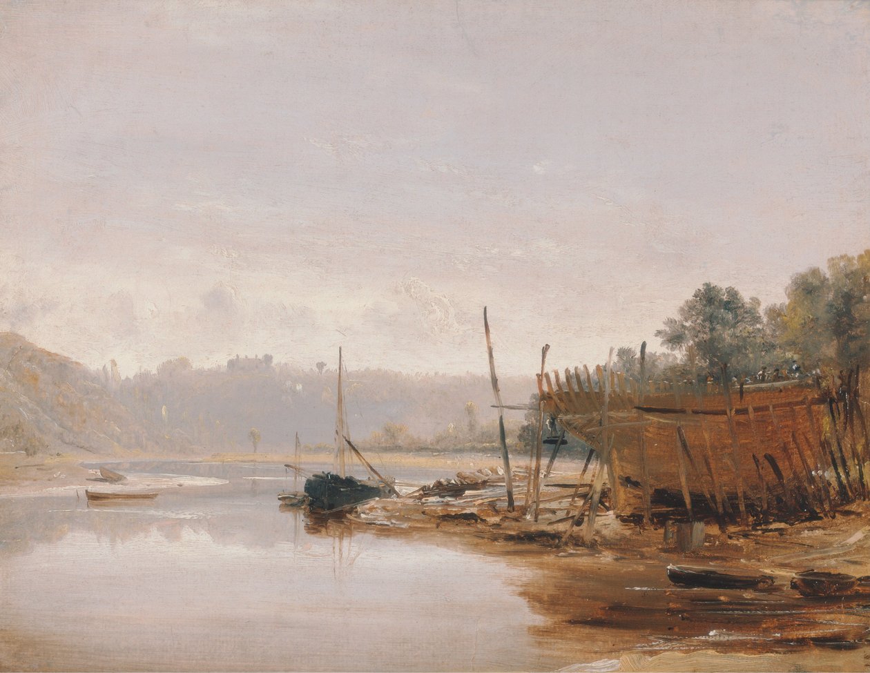 Hajóépítés Dinan közelében, Bretagne -ban alkotó: Francis Danby