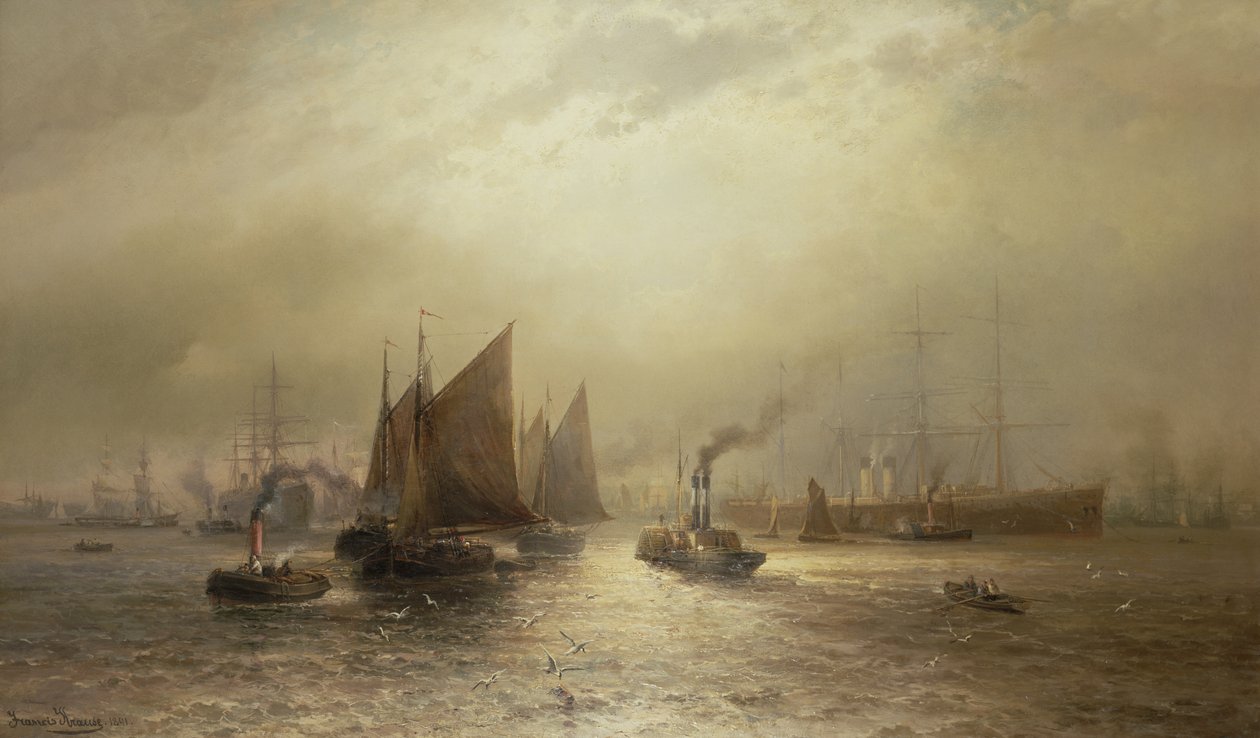Egy mozgalmas reggel a Mersey folyón, 1891 alkotó: Francis Krause