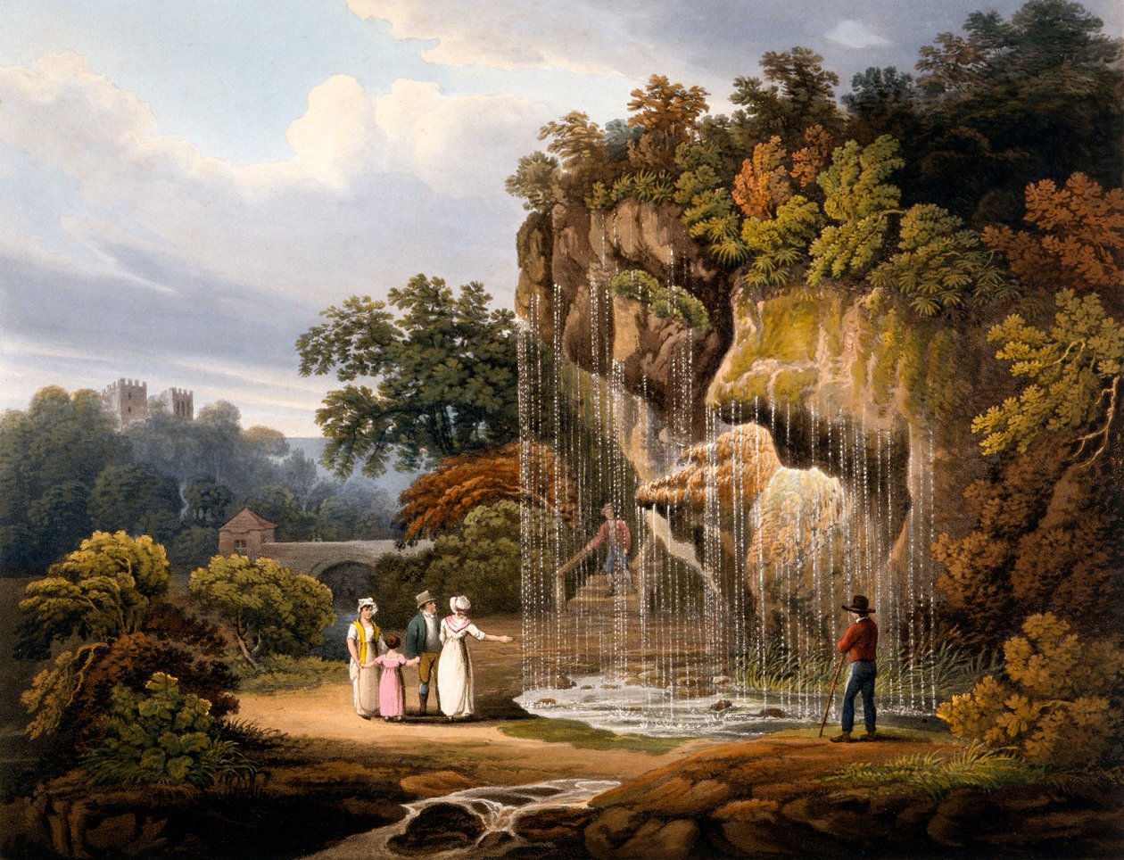 Ábrák egy vízesés mellett, 1825 (kézzel színezett akvatinta) alkotó: Francis Nicholson
