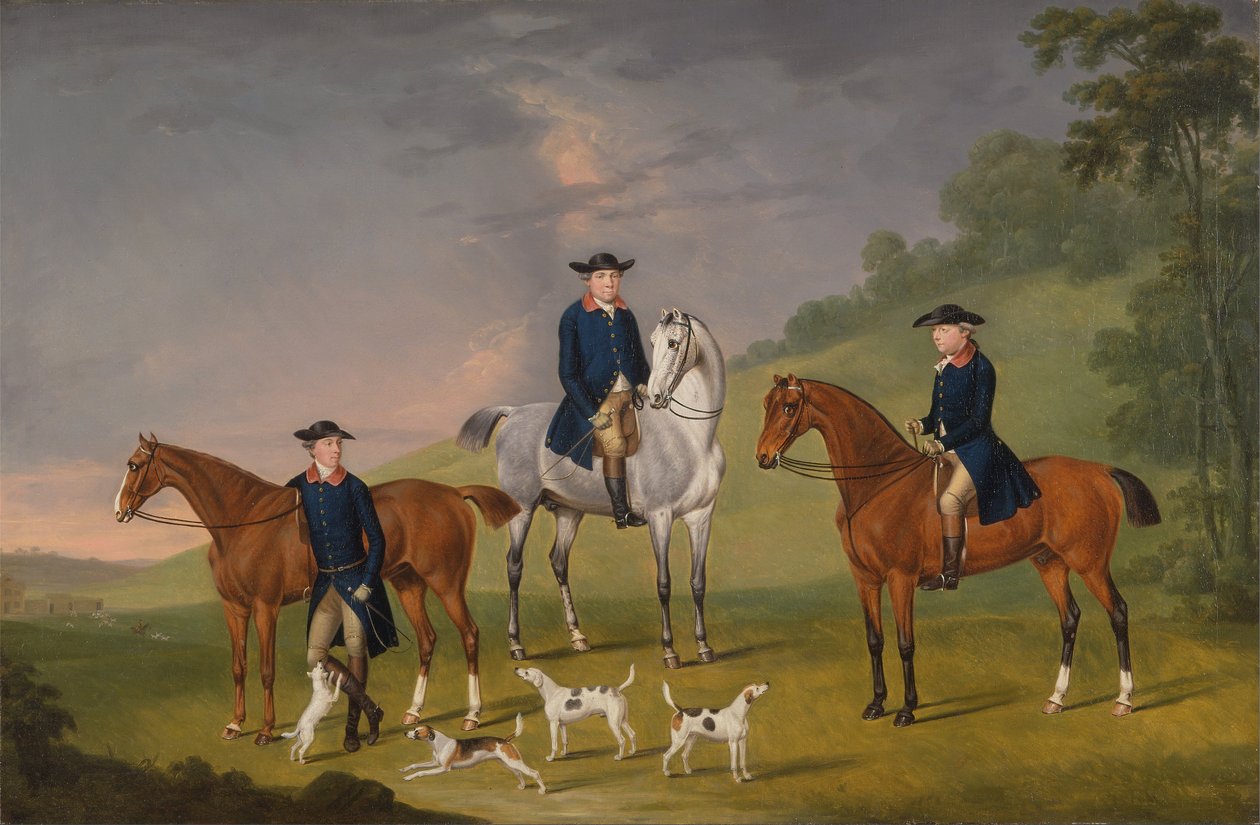 John Corbet, Sir Robert Leighton és John Kynaston lovaikkal és kutyájukkal alkotó: J. Francis Sartorius