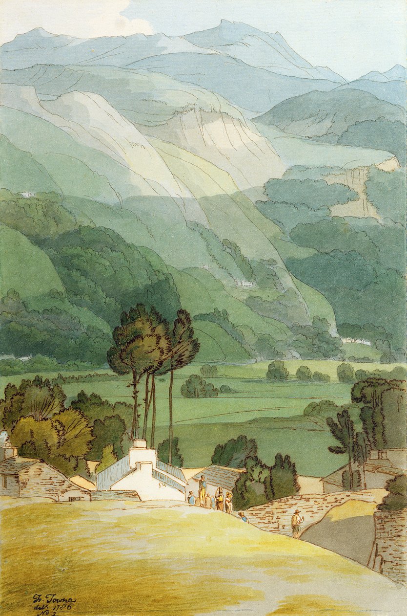 Ambleside, 1786 (wc tollal és tintával grafit felett, fektetett papíron) alkotó: Francis Towne