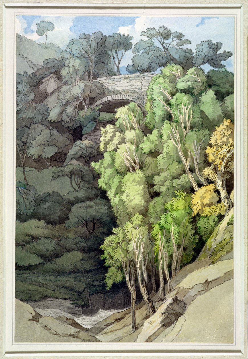 Ördöghíd, 1810 (wc tollal és tintával grafit felett) alkotó: Francis Towne