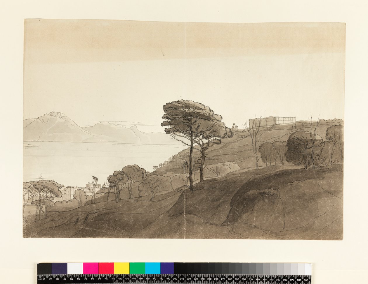 No.1621 Kilátás a Nápolyi-öbölre és a Lactarius-hegyre, 1781 (wc, tinta és mosás papíron) alkotó: Francis Towne