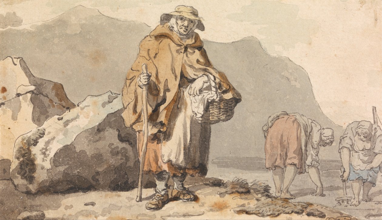 Egy öreg halászlány két nővel, akik csalit ásnak alkotó: Francis Wheatley