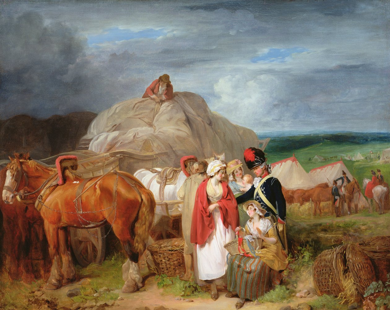 Katona vidéki nőkkel, szalagokat árul egy katonai tábor közelében, 1788 alkotó: Francis Wheatley