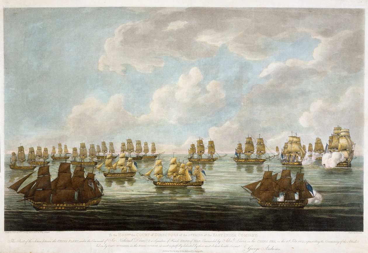 A kínai flotta és egy francia hajóraj közötti ütközet 1804. február 15-én. alkotó: Francis (after) Sartorius