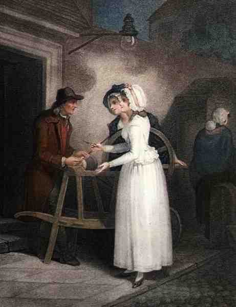 "Kives, Scissors and Razors to Grind", "The Cries of London" 6. táblája, vésette Giovanni Vendramini (1769-1839), pub. szerző: Colnaghi & Co. alkotó: Francis (after) Wheatley