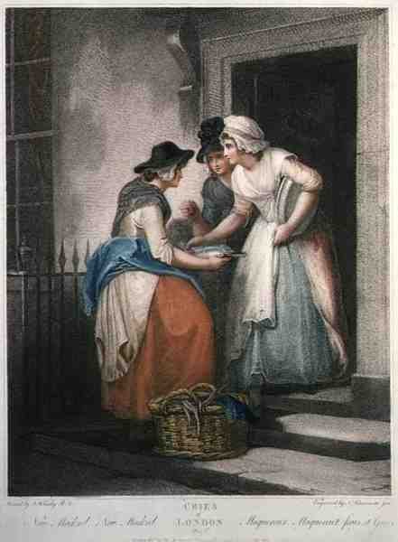 „New Mackrel, New Mackrel”, „The Cries of London” 5. lemeze, vésett Nicolo Schiavonetti (†1813), pub. szerző: Colnaghi & Co. alkotó: Francis (after) Wheatley