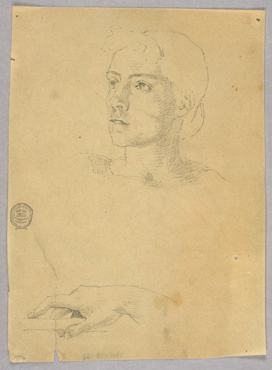 Vázlat egy nő fejéről és kezéről alkotó: Francis Augustus Lathrop