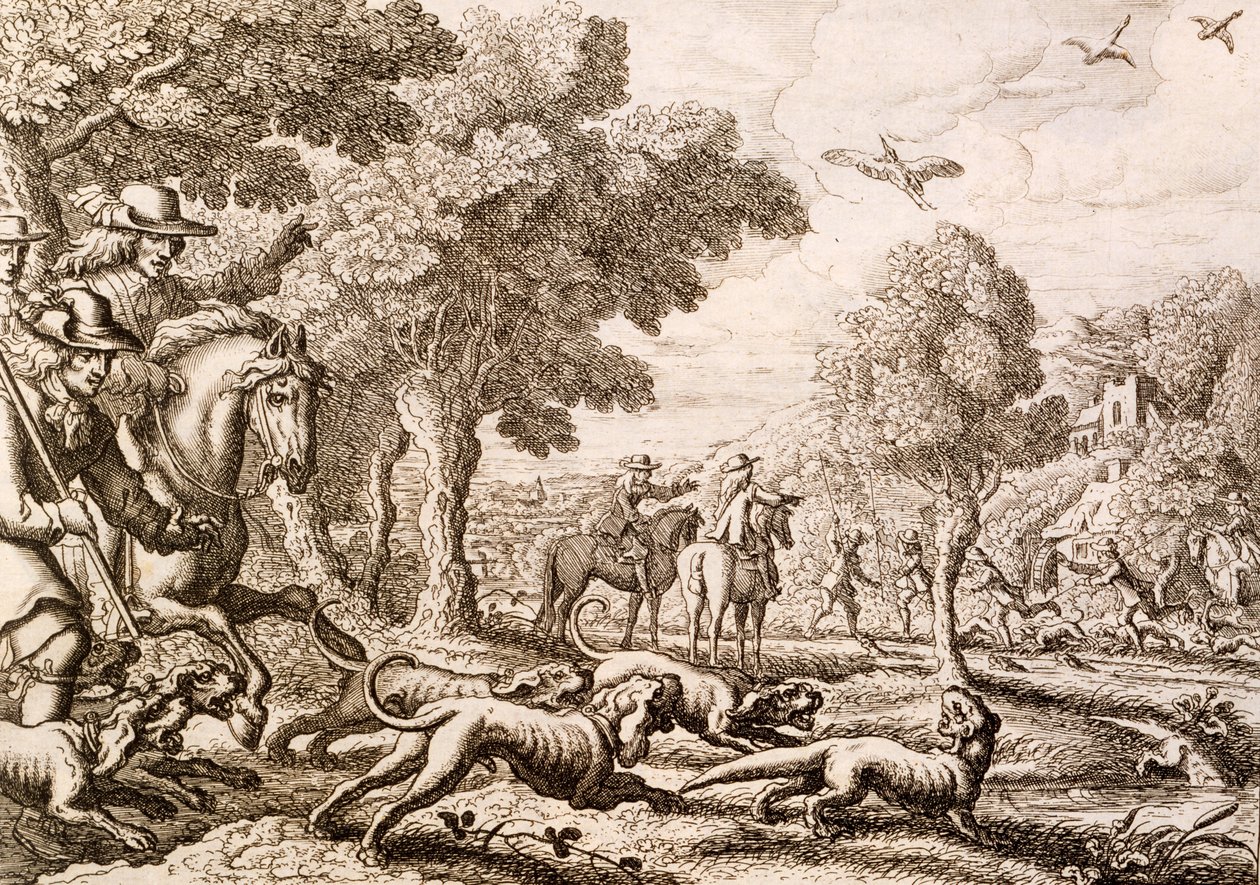 Vidravadászat a folyón, vésette Hollar Vencel, 1671 alkotó: Francis Barlow