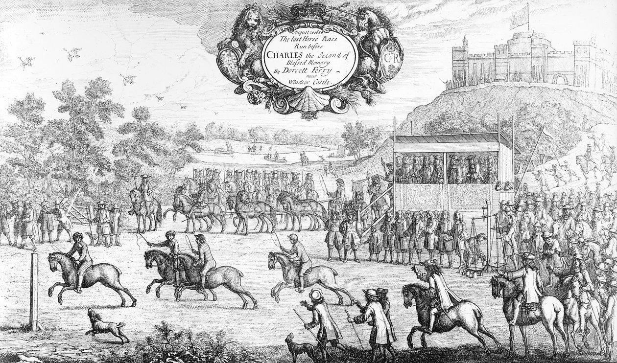 Az Utolsó Lóverseny, amelyet Boldog Emléke Második Károly előtt futott le Dorsett Ferry, a Windsori kastély közelében, 1684. augusztus 24., 1687. alkotó: Francis Barlow