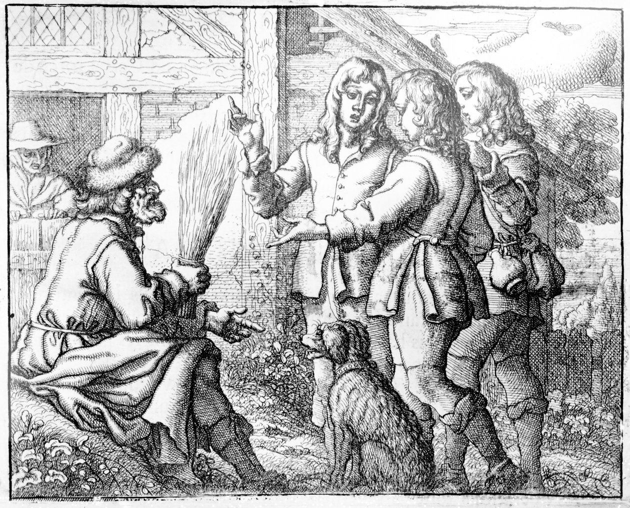 Az öreg és fiai, illusztráció az „Aesopus Fables”-ból, 1666 (rézkarc) alkotó: Francis Barlow