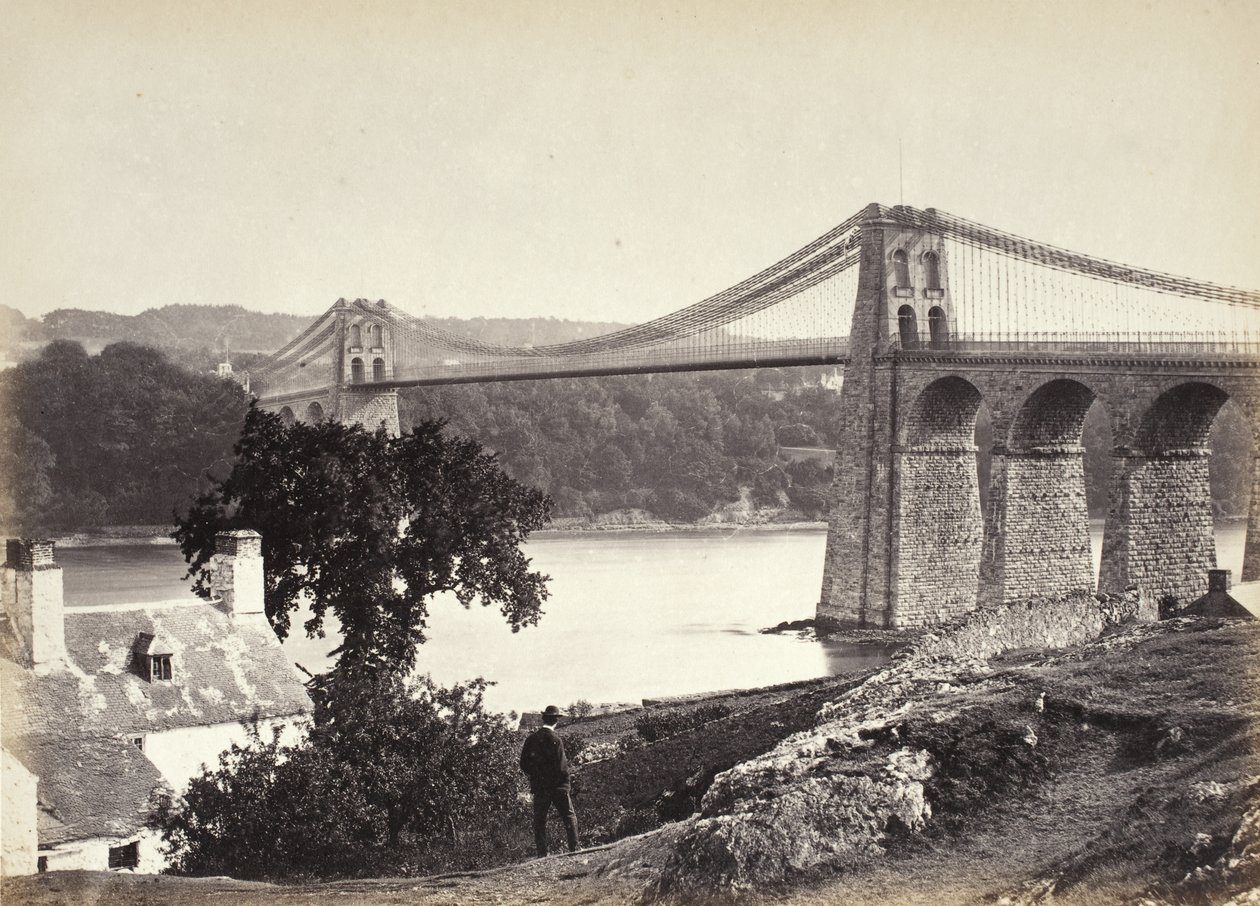 Bangor, függőhíd, Anglesey felől (254) alkotó: Francis Bedford