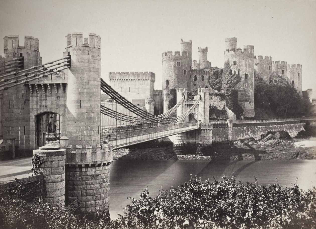 A Conwy-kastély és függőhíd a szigetről nézve (687) alkotó: Francis Bedford