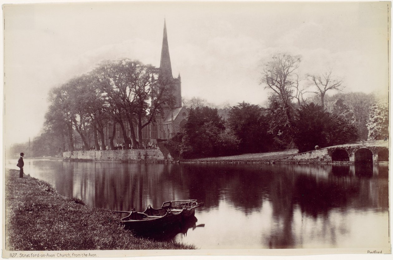 A stratford-upon-avoni templom, az Avon felől alkotó: Francis Bedford