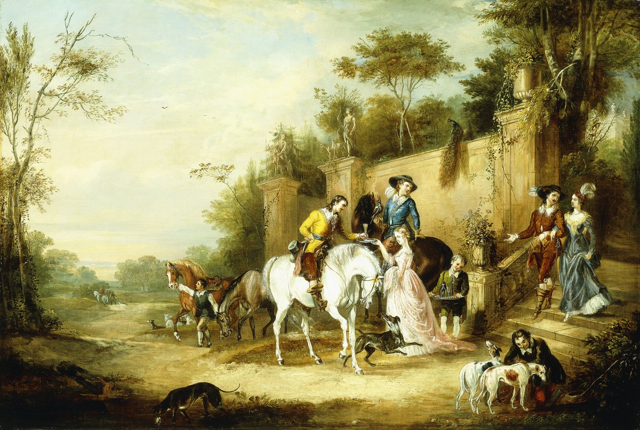 Hawking-parti egy vidéki ház lépcsőiről indulva, 1828 alkotó: Francis Calcraft Turner