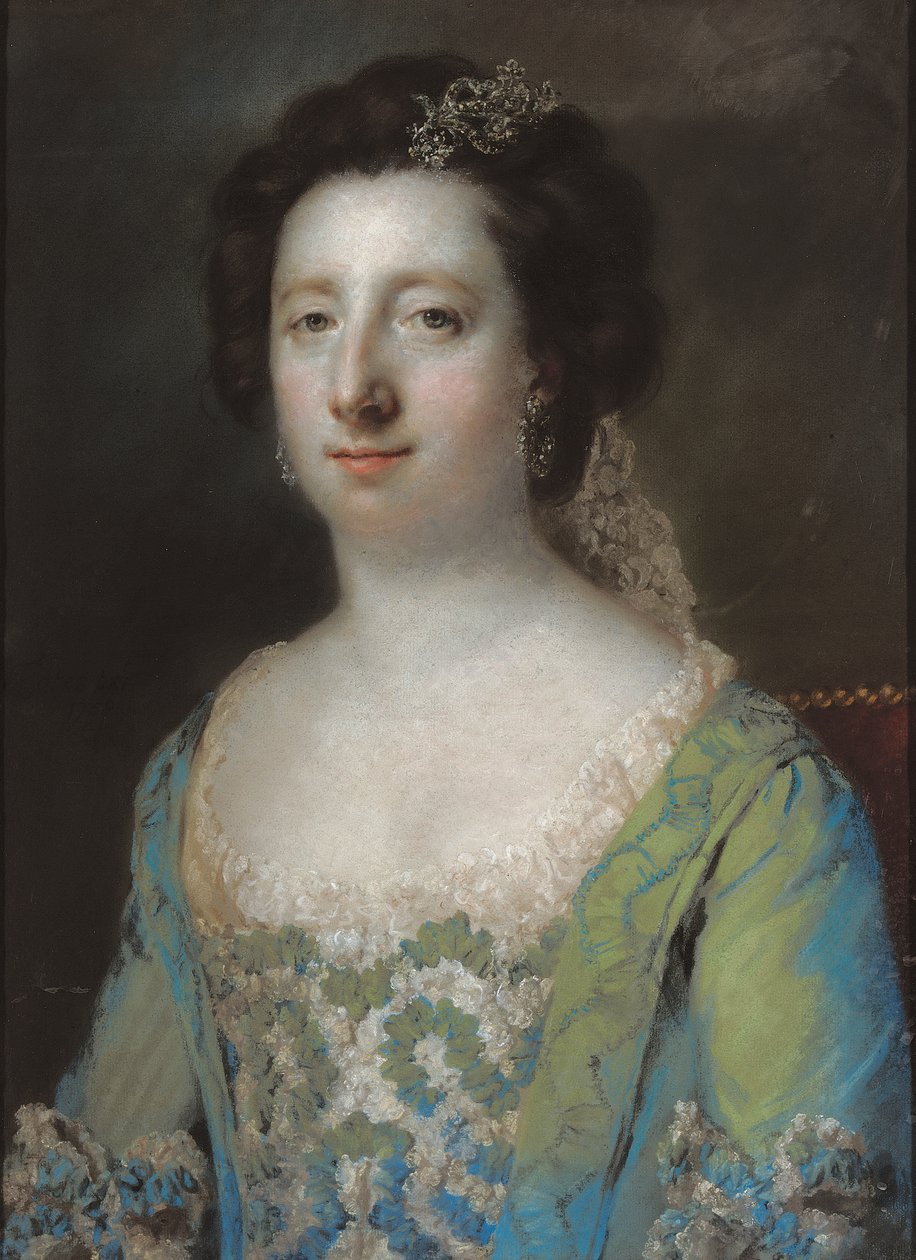 A Hon arcképe. Mrs. Bridget Gunning, félhosszú, kék fodros ruhában, 1758 alkotó: Francis Cotes
