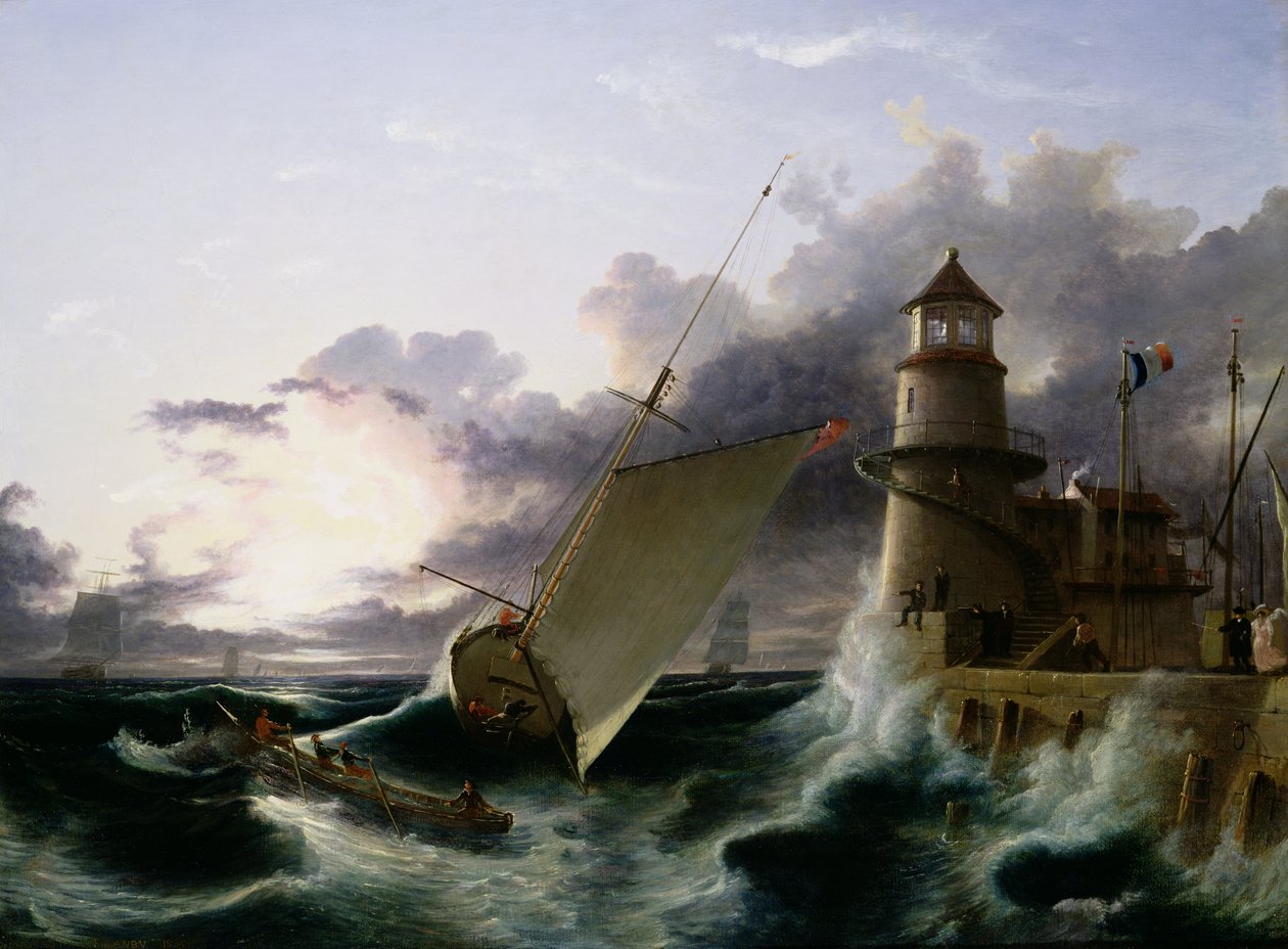 Hajó világítótorony mellett, vihar kitör (olaj, vászon) alkotó: Francis Danby