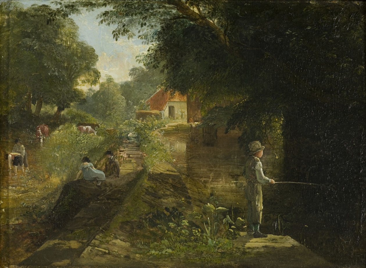 Boy Fishing, Stapleton, c. 1822-23 (olaj a panelre helyezett kártyán) alkotó: Francis Danby
