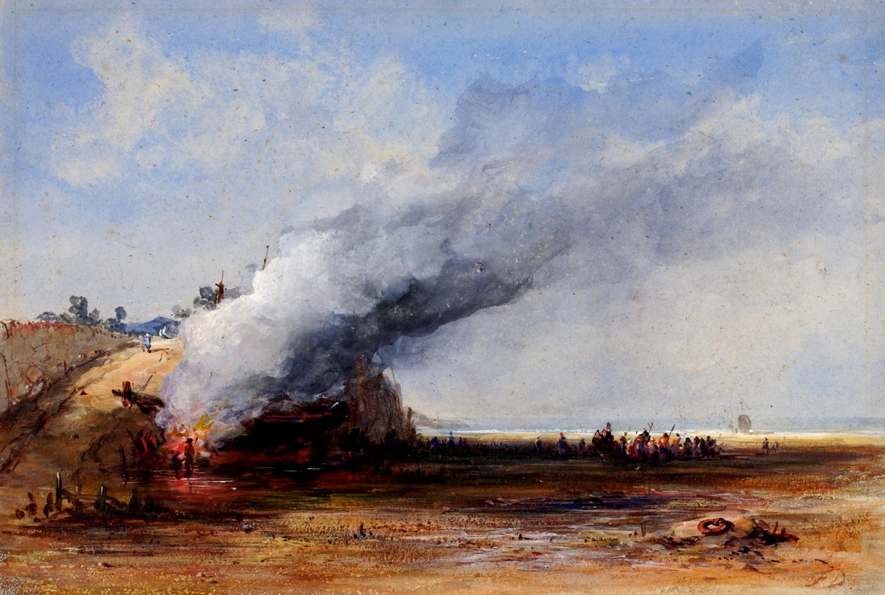 Egy régi csónak égése, 19. század. alkotó: Francis Danby
