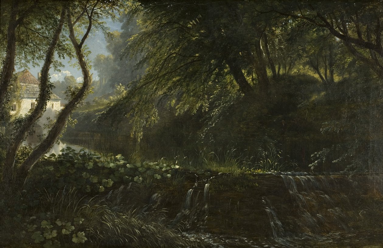 Folyói jelenet gáttal és malommal, 1823 körül alkotó: Francis Danby