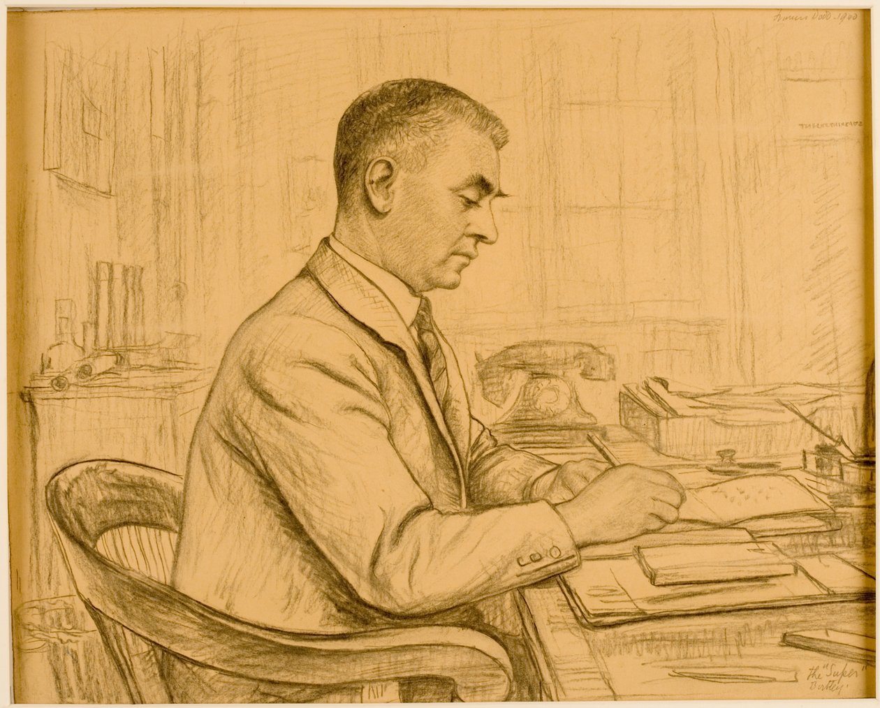 A felügyelő, Birtley (Leonard S. Flatman) (kréta és ceruza fényes papíron) alkotó: Francis Dodd