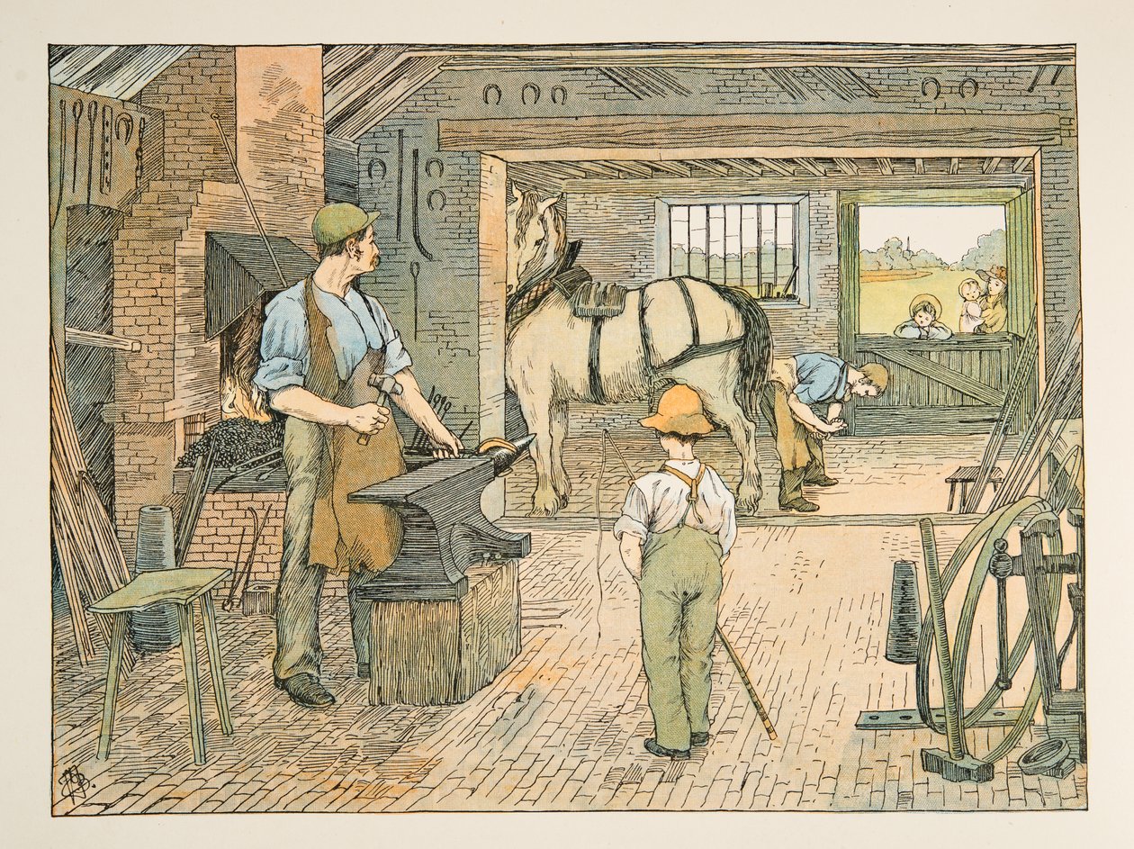 A kovács, a Four and Twenty Toilers című kötetből, pub. 1900 (színes litográfia) alkotó: Francis Donkin Bedford
