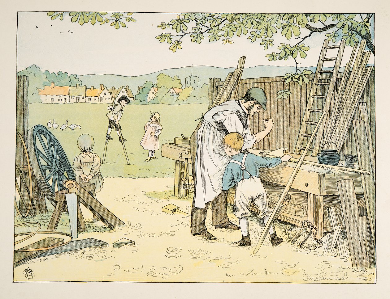 Az ács, a Négy és húsz munkás, pub. 1900 (színes litográfia) alkotó: Francis Donkin Bedford