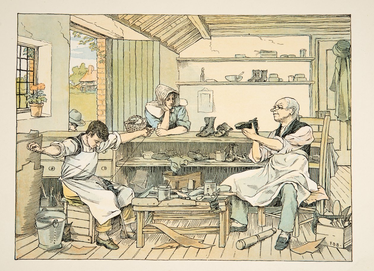 A suszter, a Négy és húsz munkásból, pub. 1900 (színes litográfia) alkotó: Francis Donkin Bedford