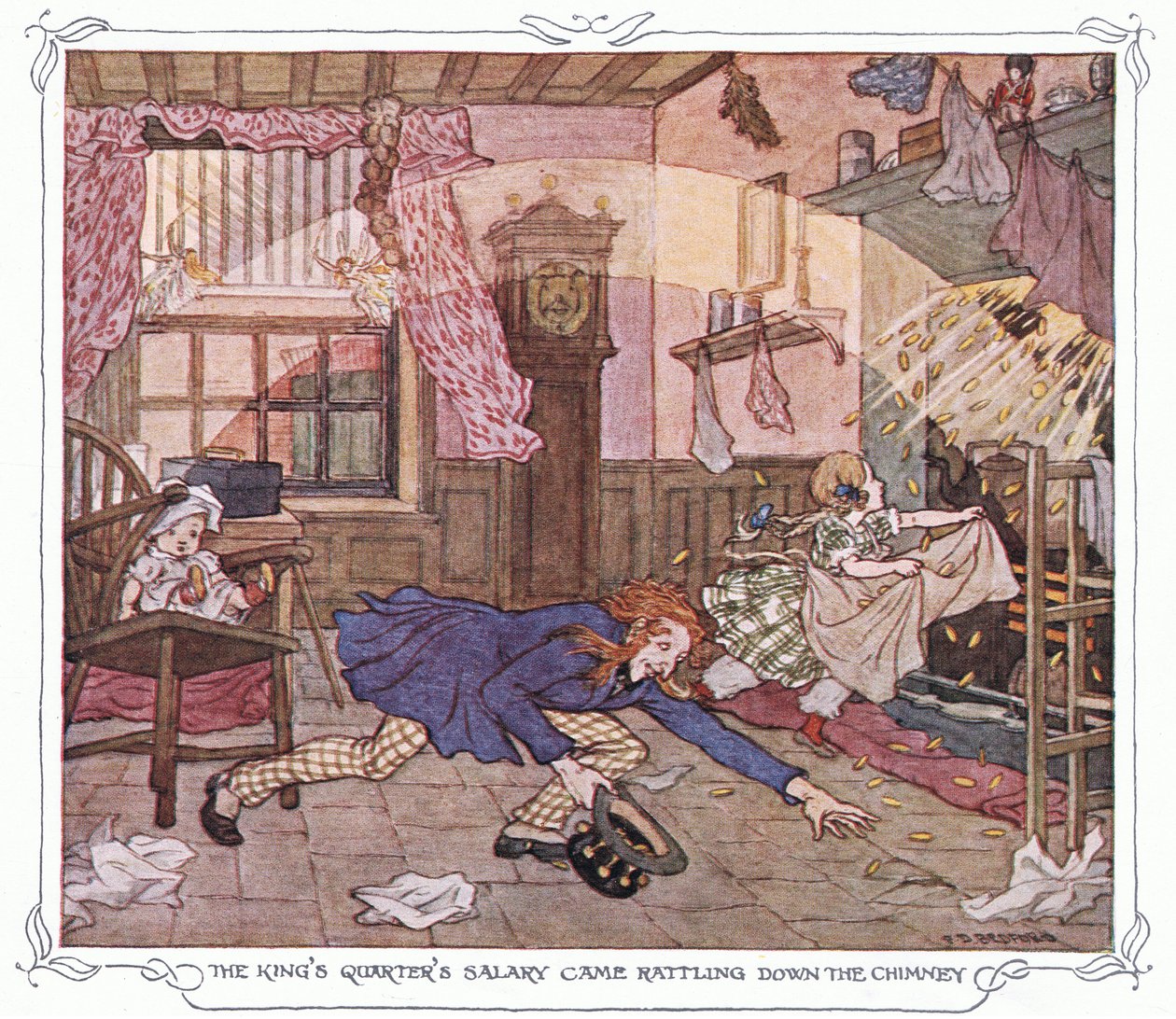 A király fizetése zörögve jött le a kéményen, a The Magic Fishbone pub.by Warne  Co, 1940 körül (színes litográfia) alkotó: Francis Donkin Bedford