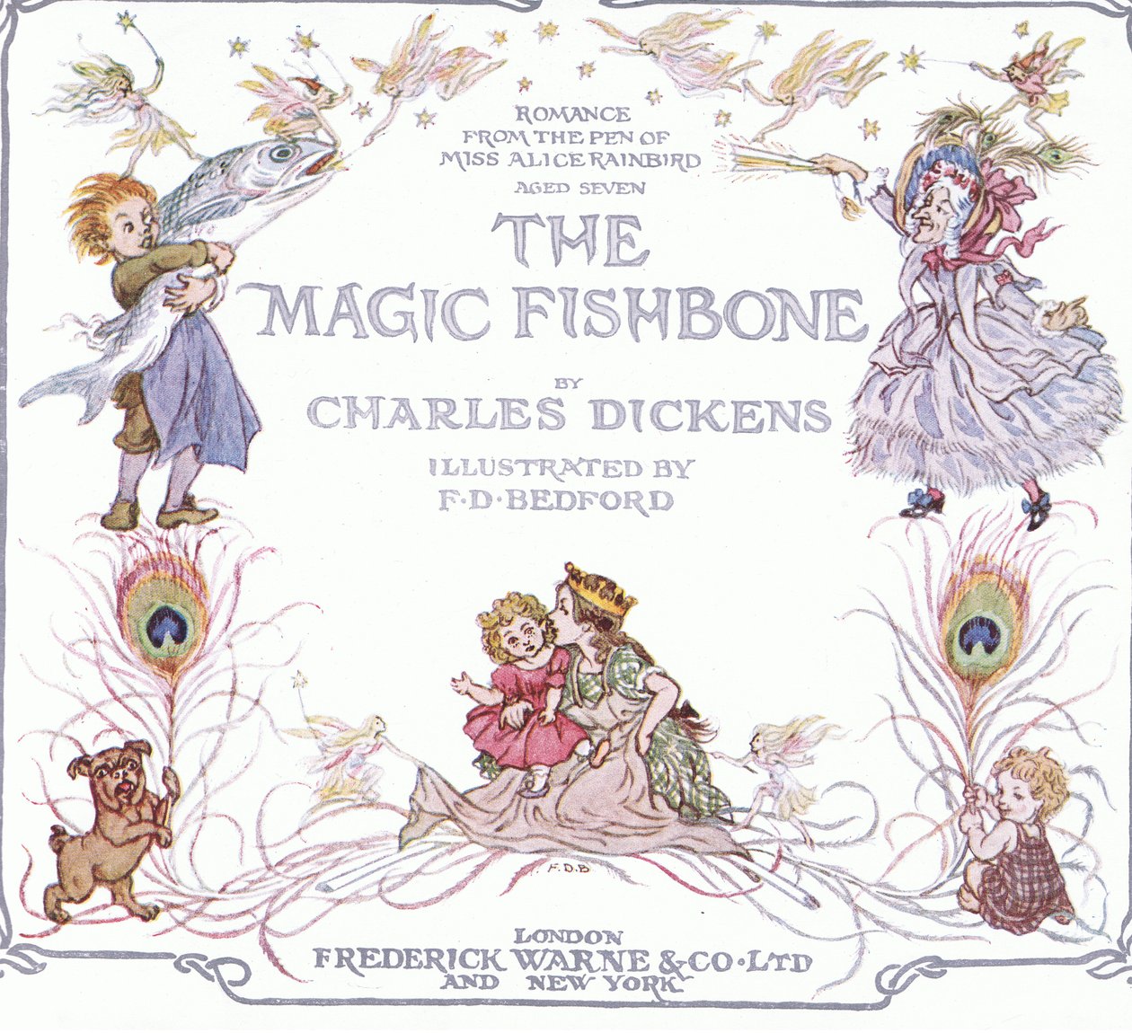 Címlap a The Magic Fishbone című könyvből, Warne  Co, 1940 körül (színes litográfia) alkotó: Francis Donkin Bedford