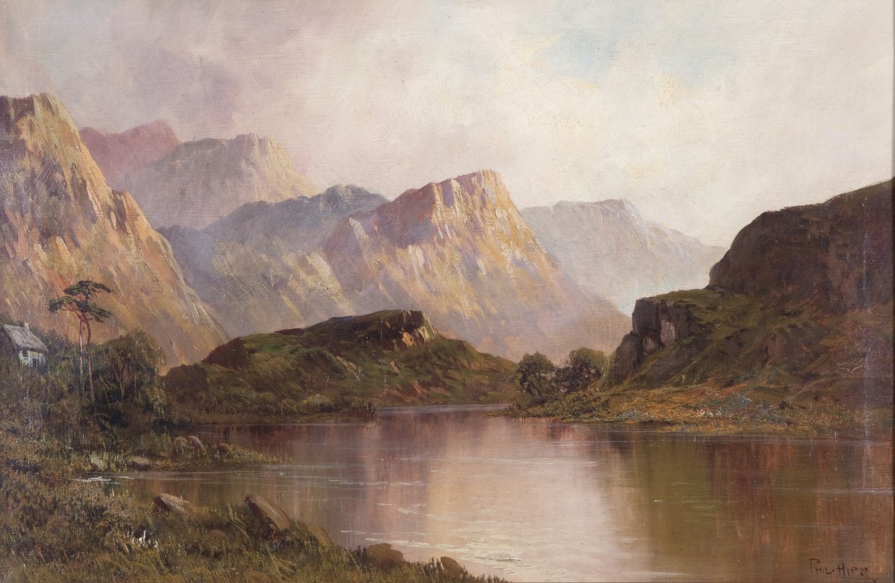 Tavak és hegyek (olaj, vászon) alkotó: Francis E. Jamieson