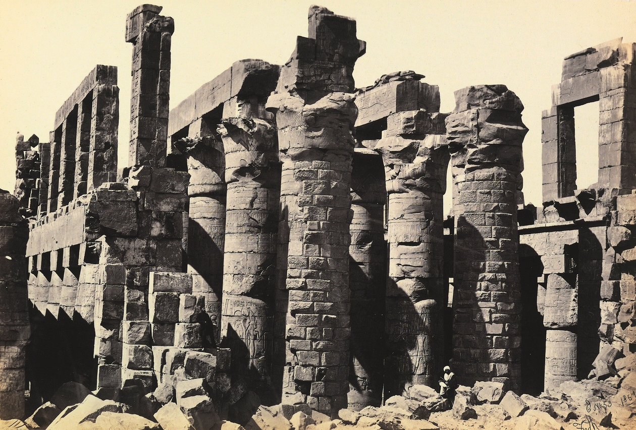 "Egyiptom és Palesztina": az Amon-Ra Nagy Templom nagy hypostyle csarnokának romjai, Karnak, Egyiptom alkotó: Francis Frith