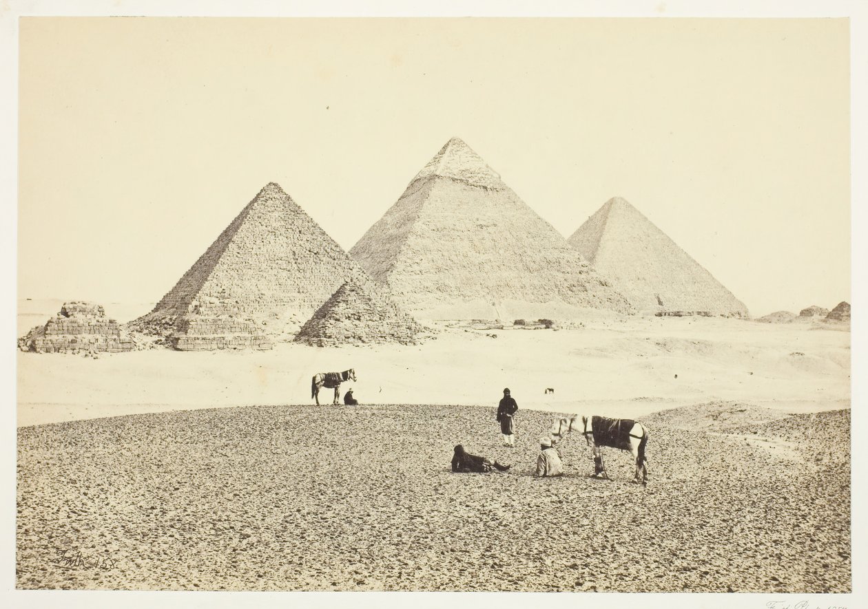 El Geezeh piramisai délnyugatról, 1857. alkotó: Francis Frith
