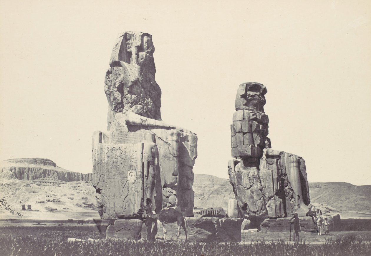 Memnon szobrai. Thébai síkság, 1857. alkotó: Francis Frith