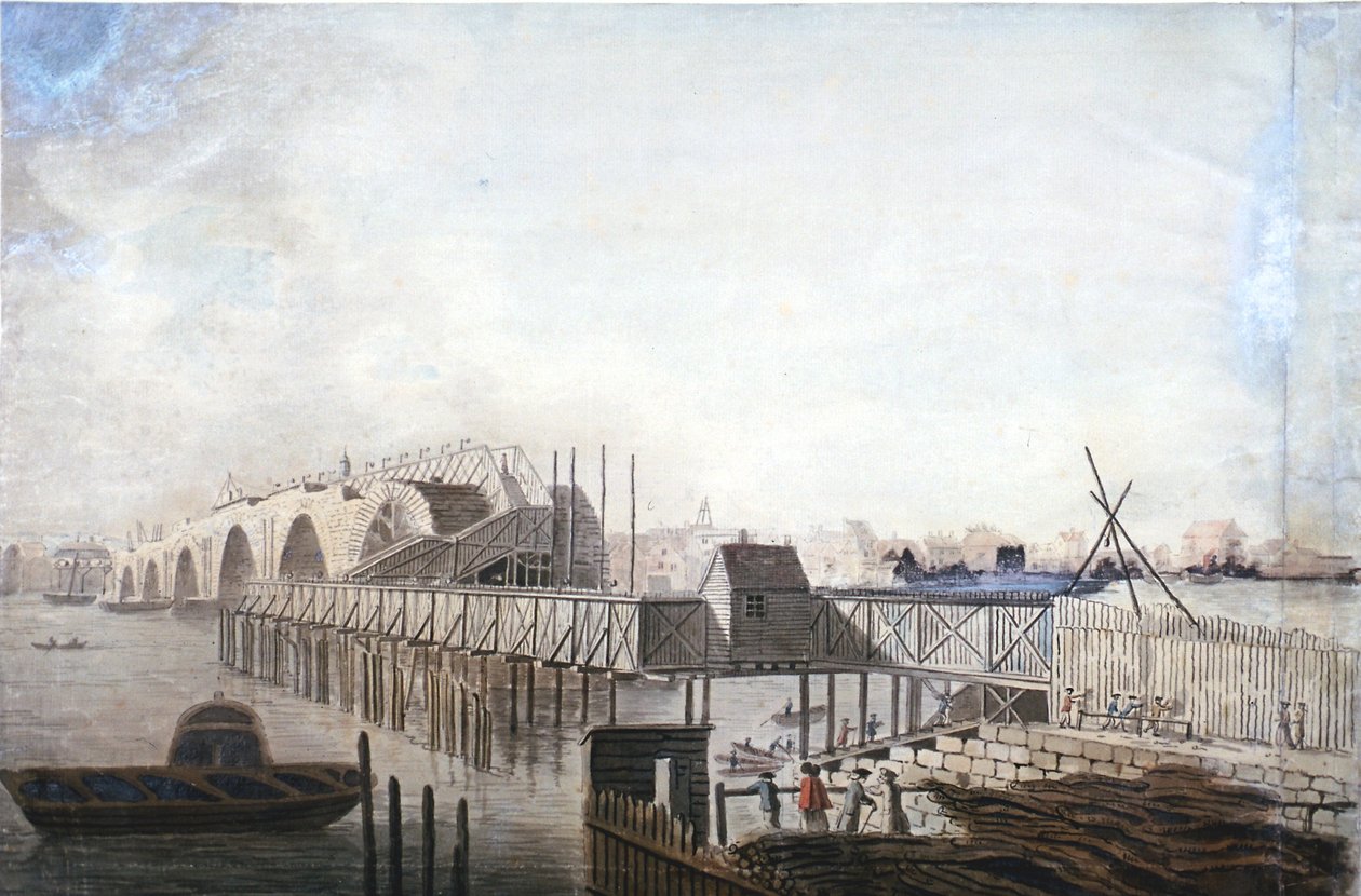 Kilátás a londoni Blackfriars ideiglenes hídjára, 1762 alkotó: Francis Grose