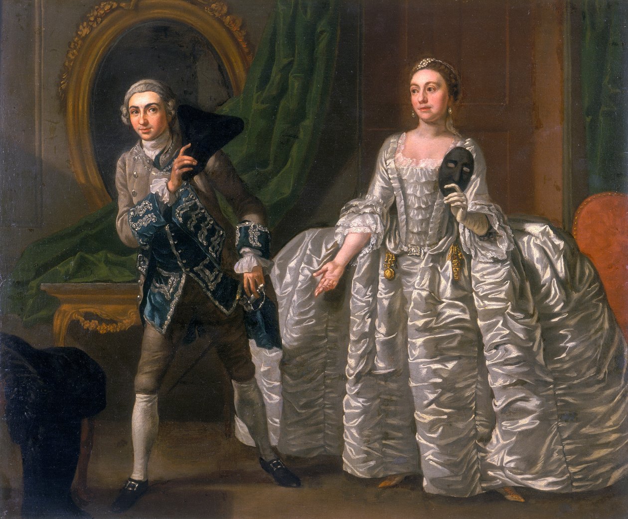 "David Garrick és Hannah Pritchard egy jelenetben a Gyanús férjből", 1752 alkotó: Francis Hayman