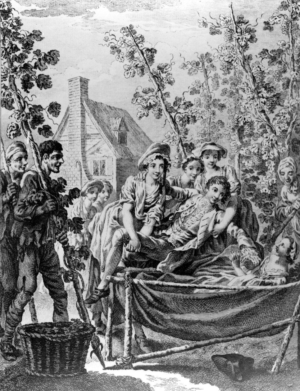 Hop Garden, illusztráció Christopher Smart „Versek több alkalomra” című könyvéhez, vésette Charles Grignion, 1752 alkotó: Francis Hayman