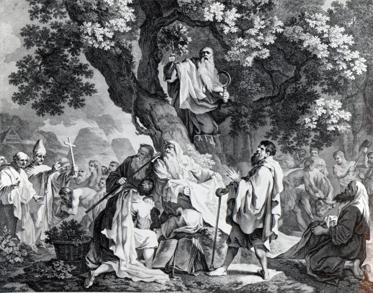 A druidák, avagy a britek keresztény hitre térése, Simon Francois Ravenet metszet, 1778-ban nyomtatva alkotó: Francis Hayman