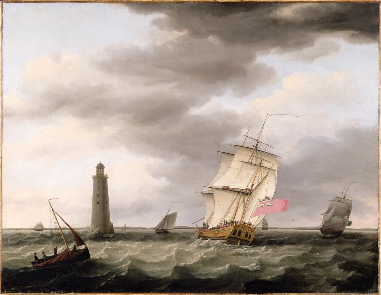 Egy háborús ember elhaladva az Eddystone világítótorony mellett, 1773 körül alkotó: Francis Holman