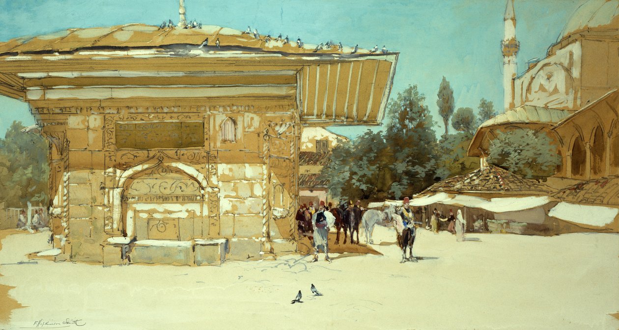 Gyönyörű szökőkút, Scutari (guache papíron) alkotó: Francis Hopkinson Smith