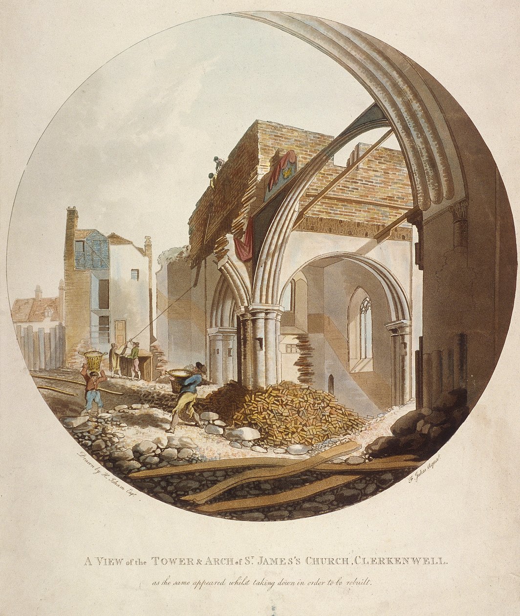 "A torony és a Szent Jakab-templom íve, Clerkenwell", Islington, London, 1789 alkotó: Francis Jukes