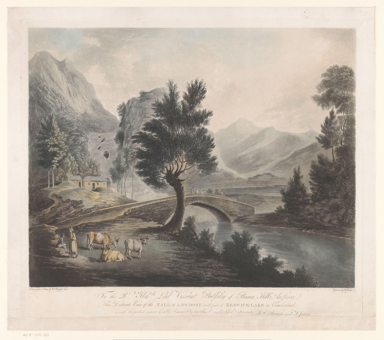 Kilátás a Keswick-tóra a Lodore-vízeséssel Távoli kilátás Lowdore esésére a cumberlandi Keswick-tó egy részével (cím a tárgyon) alkotó: Francis Jukes